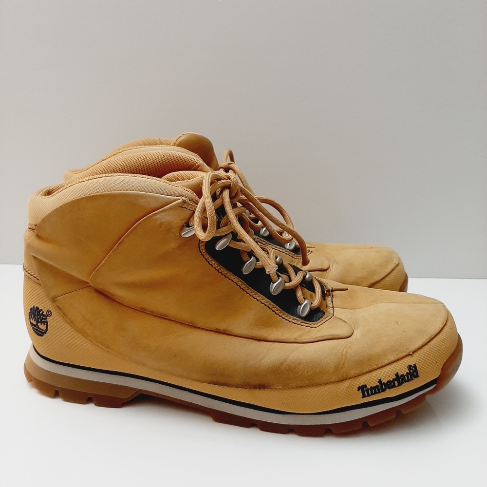 TIMBERLAND Light Brown / Tan Leather Combo Lace-Up Comfy Boots Men's Sz 11.5 - Picture 2 of 16